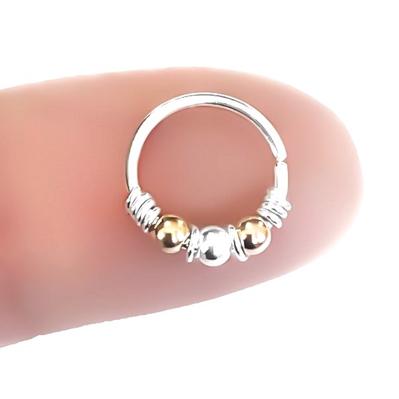 Tri-Colored Nose Ring Cartilage Helix Hoop Earring - Picture 10 of 15